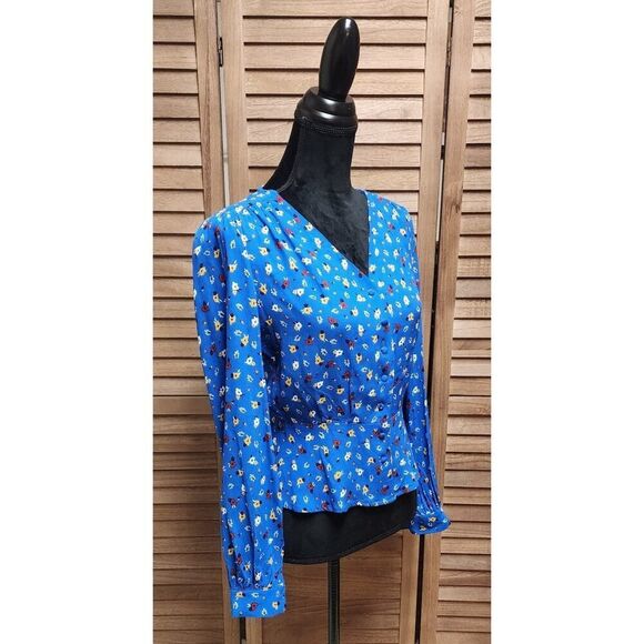 Philosophy ba&sh Lali Blue Floral Viscose V-Neck Long Sleeve Blouse Size Medium - Picture 4 of 8